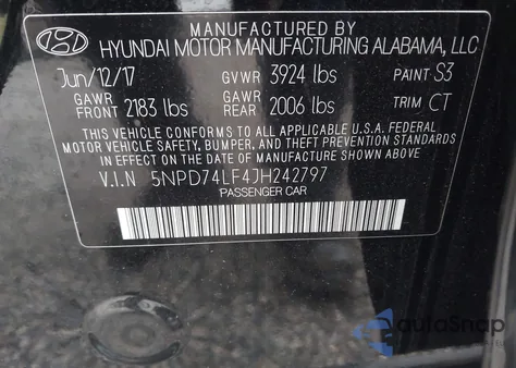 2018 Hyundai Elantra Se from USA, damaged, VIN 5NPD74LF4JH242797